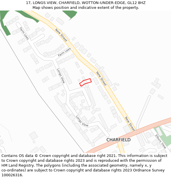 17, LONGS VIEW, CHARFIELD, WOTTON-UNDER-EDGE, GL12 8HZ: Location map and indicative extent of plot