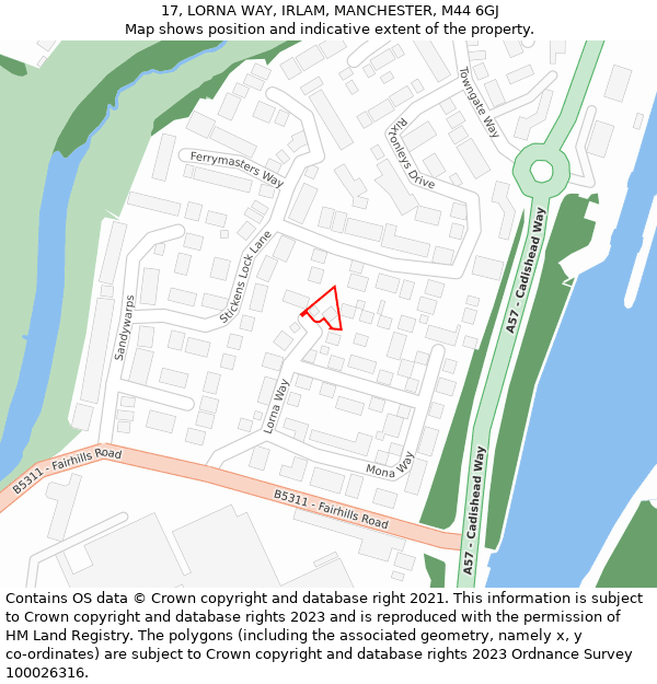 17, LORNA WAY, IRLAM, MANCHESTER, M44 6GJ: Location map and indicative extent of plot