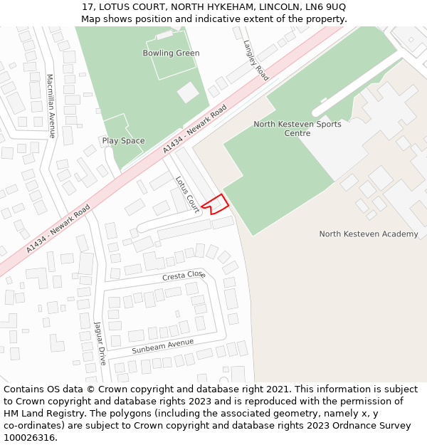 17, LOTUS COURT, NORTH HYKEHAM, LINCOLN, LN6 9UQ: Location map and indicative extent of plot