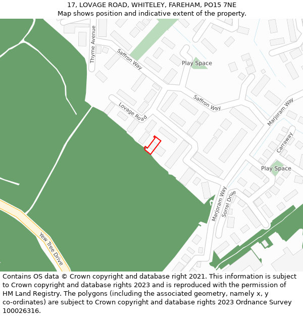 17, LOVAGE ROAD, WHITELEY, FAREHAM, PO15 7NE: Location map and indicative extent of plot