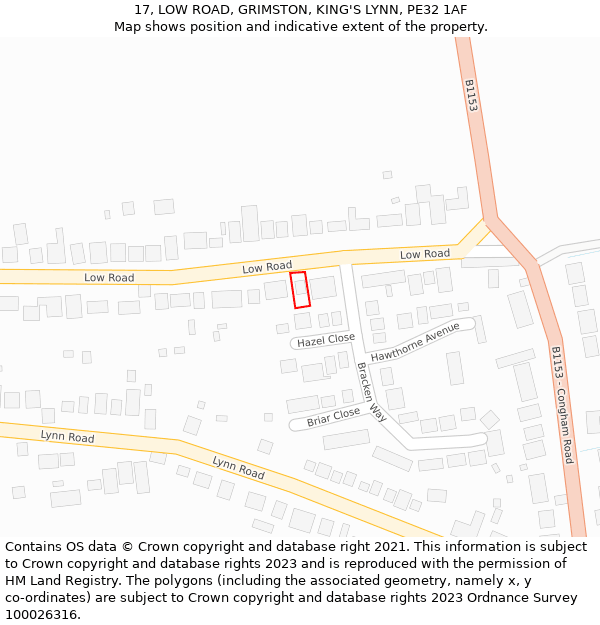 17, LOW ROAD, GRIMSTON, KING'S LYNN, PE32 1AF: Location map and indicative extent of plot