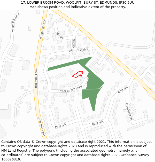 17, LOWER BROOM ROAD, WOOLPIT, BURY ST. EDMUNDS, IP30 9UU: Location map and indicative extent of plot