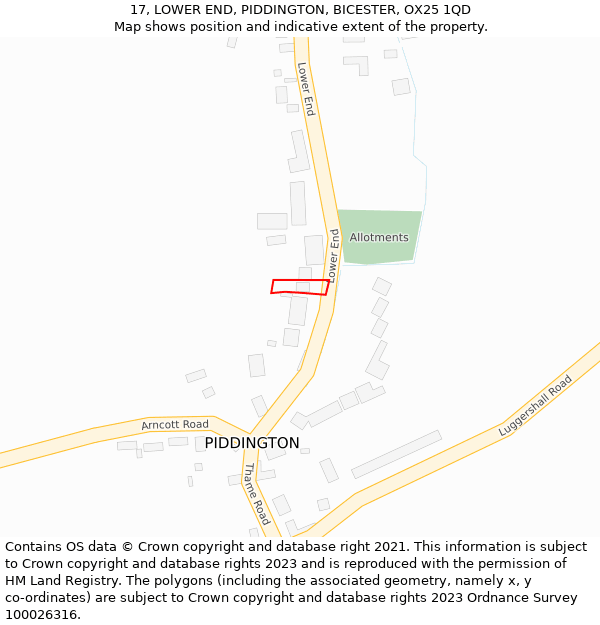 17, LOWER END, PIDDINGTON, BICESTER, OX25 1QD: Location map and indicative extent of plot