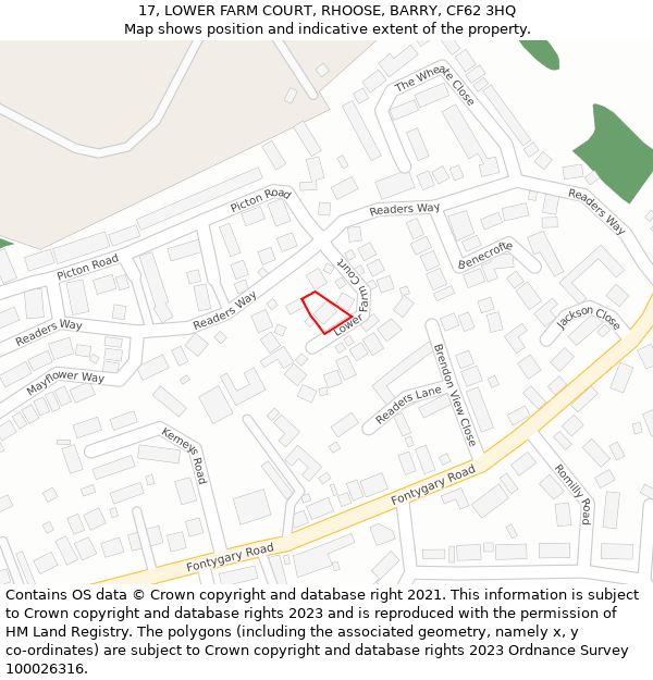 17, LOWER FARM COURT, RHOOSE, BARRY, CF62 3HQ: Location map and indicative extent of plot