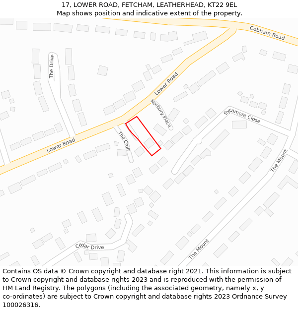 17, LOWER ROAD, FETCHAM, LEATHERHEAD, KT22 9EL: Location map and indicative extent of plot