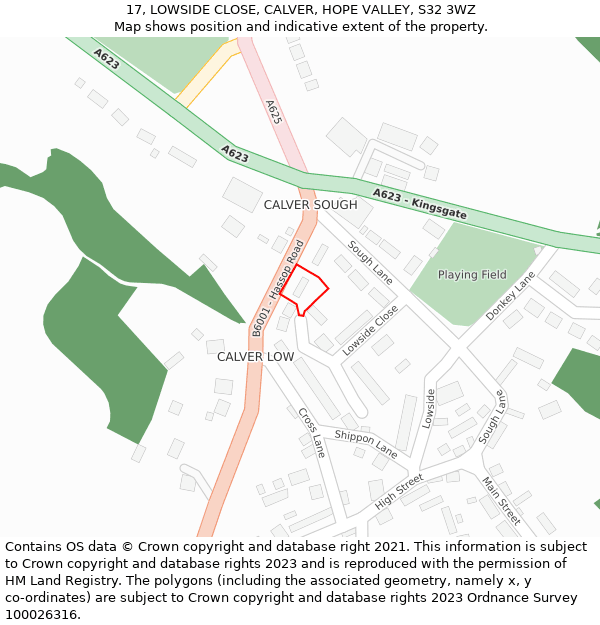 17, LOWSIDE CLOSE, CALVER, HOPE VALLEY, S32 3WZ: Location map and indicative extent of plot