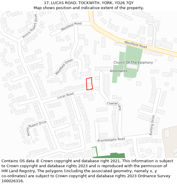 17, LUCAS ROAD, TOCKWITH, YORK, YO26 7QY: Location map and indicative extent of plot