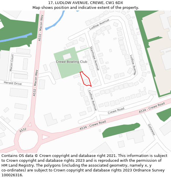 17, LUDLOW AVENUE, CREWE, CW1 6DX: Location map and indicative extent of plot