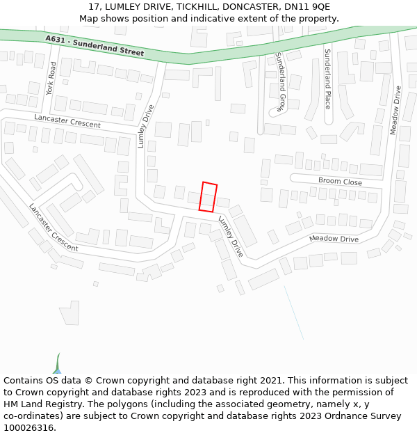 17, LUMLEY DRIVE, TICKHILL, DONCASTER, DN11 9QE: Location map and indicative extent of plot