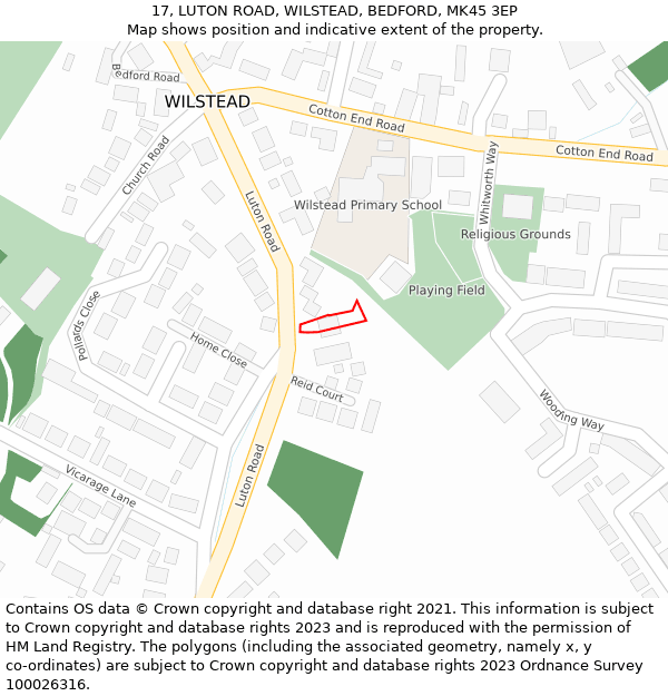 17, LUTON ROAD, WILSTEAD, BEDFORD, MK45 3EP: Location map and indicative extent of plot