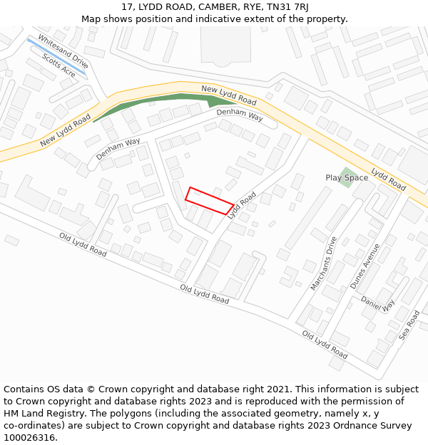 17, LYDD ROAD, CAMBER, RYE, TN31 7RJ: Location map and indicative extent of plot
