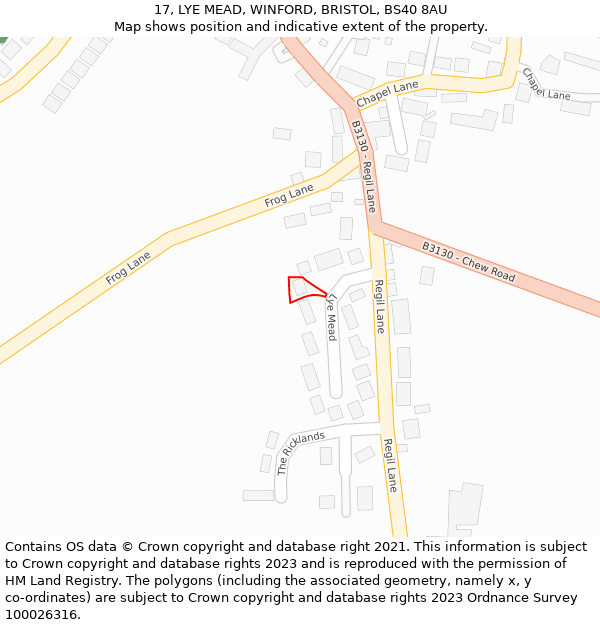 17, LYE MEAD, WINFORD, BRISTOL, BS40 8AU: Location map and indicative extent of plot