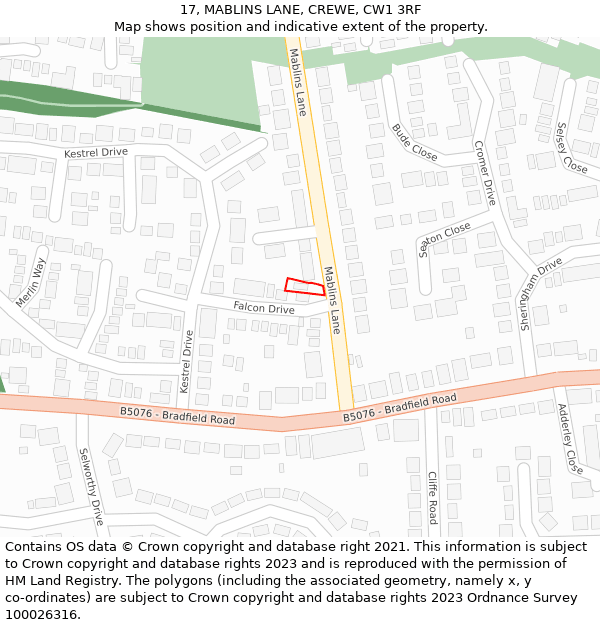 17, MABLINS LANE, CREWE, CW1 3RF: Location map and indicative extent of plot