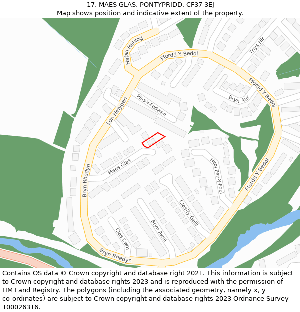 17, MAES GLAS, PONTYPRIDD, CF37 3EJ: Location map and indicative extent of plot