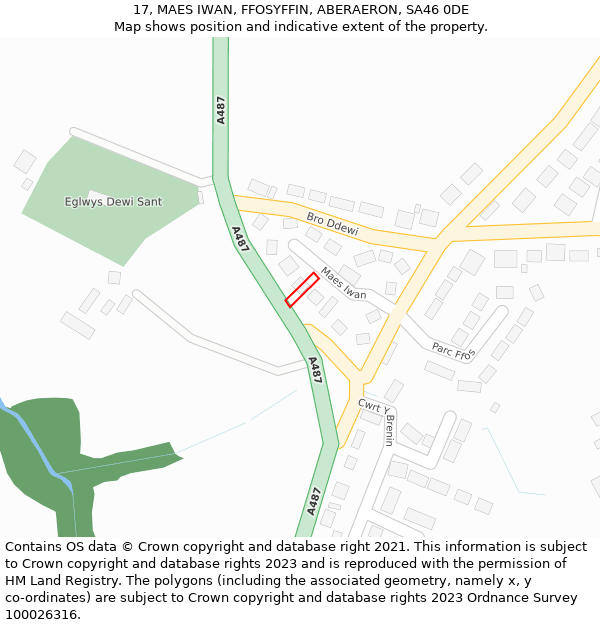 17, MAES IWAN, FFOSYFFIN, ABERAERON, SA46 0DE: Location map and indicative extent of plot