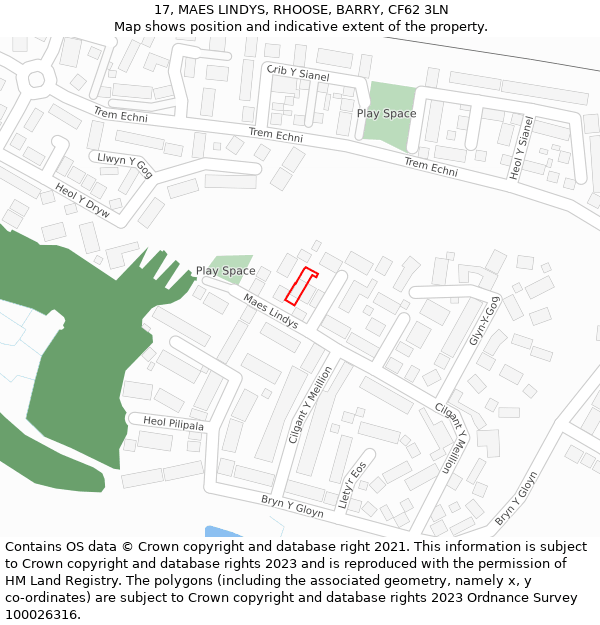 17, MAES LINDYS, RHOOSE, BARRY, CF62 3LN: Location map and indicative extent of plot