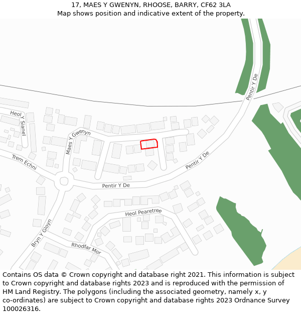 17, MAES Y GWENYN, RHOOSE, BARRY, CF62 3LA: Location map and indicative extent of plot