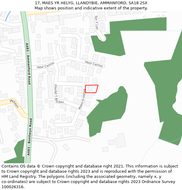 17, MAES YR HELYG, LLANDYBIE, AMMANFORD, SA18 2SX: Location map and indicative extent of plot