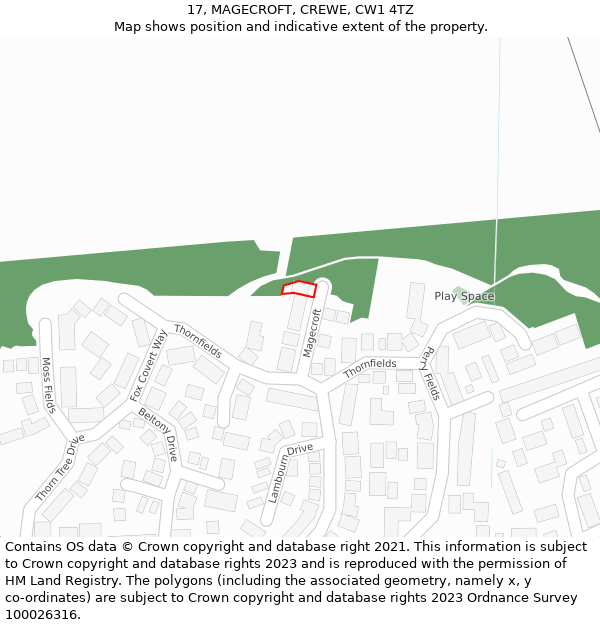 17, MAGECROFT, CREWE, CW1 4TZ: Location map and indicative extent of plot