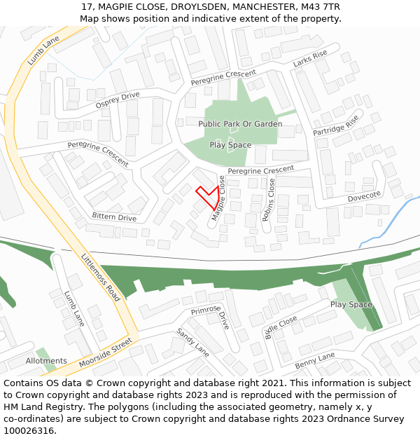 17, MAGPIE CLOSE, DROYLSDEN, MANCHESTER, M43 7TR: Location map and indicative extent of plot