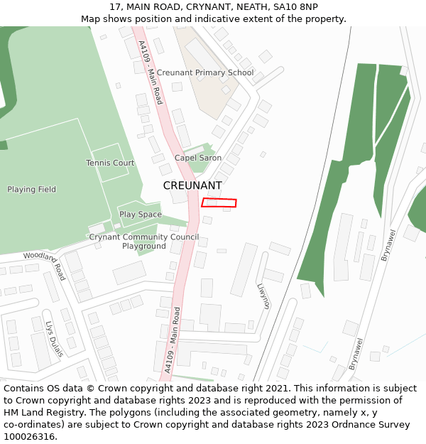 17, MAIN ROAD, CRYNANT, NEATH, SA10 8NP: Location map and indicative extent of plot