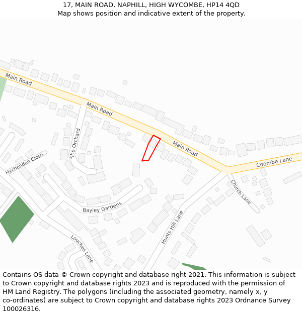 17, MAIN ROAD, NAPHILL, HIGH WYCOMBE, HP14 4QD: Location map and indicative extent of plot