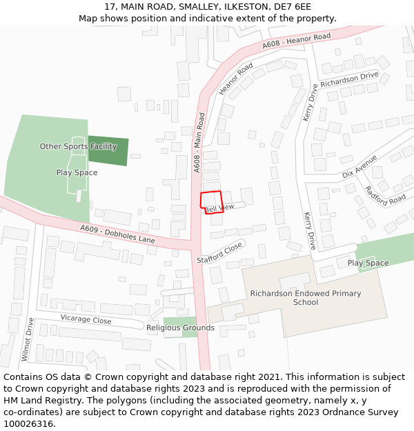 17, MAIN ROAD, SMALLEY, ILKESTON, DE7 6EE: Location map and indicative extent of plot