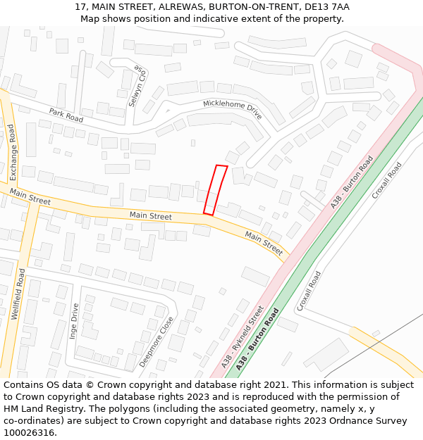 17, MAIN STREET, ALREWAS, BURTON-ON-TRENT, DE13 7AA: Location map and indicative extent of plot