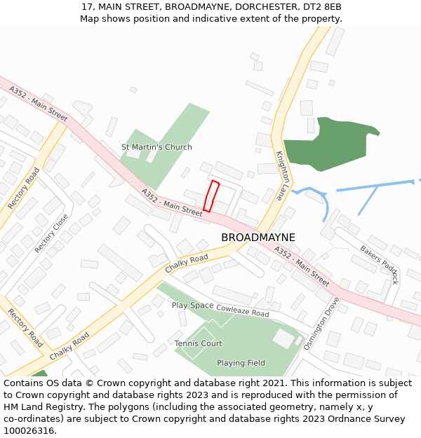 17, MAIN STREET, BROADMAYNE, DORCHESTER, DT2 8EB: Location map and indicative extent of plot