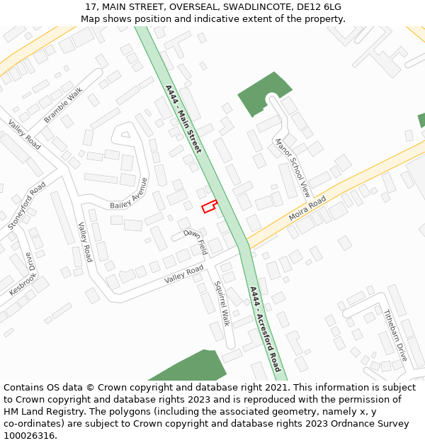 17, MAIN STREET, OVERSEAL, SWADLINCOTE, DE12 6LG: Location map and indicative extent of plot