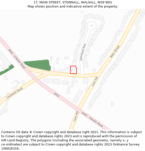 17, MAIN STREET, STONNALL, WALSALL, WS9 9DU: Location map and indicative extent of plot