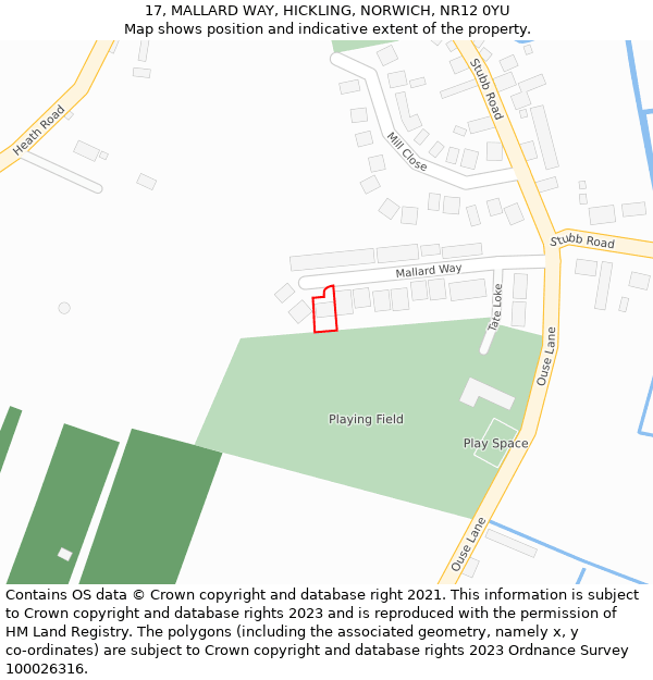 17, MALLARD WAY, HICKLING, NORWICH, NR12 0YU: Location map and indicative extent of plot