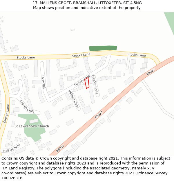 17, MALLENS CROFT, BRAMSHALL, UTTOXETER, ST14 5NG: Location map and indicative extent of plot