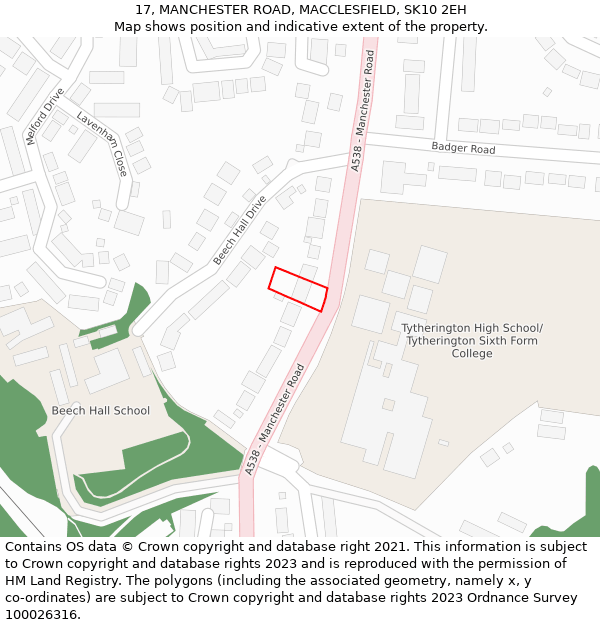 17, MANCHESTER ROAD, MACCLESFIELD, SK10 2EH: Location map and indicative extent of plot