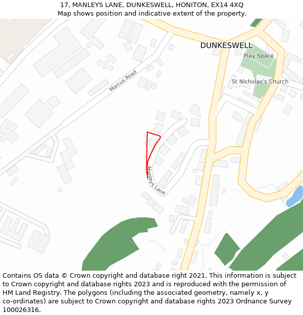 17, MANLEYS LANE, DUNKESWELL, HONITON, EX14 4XQ: Location map and indicative extent of plot