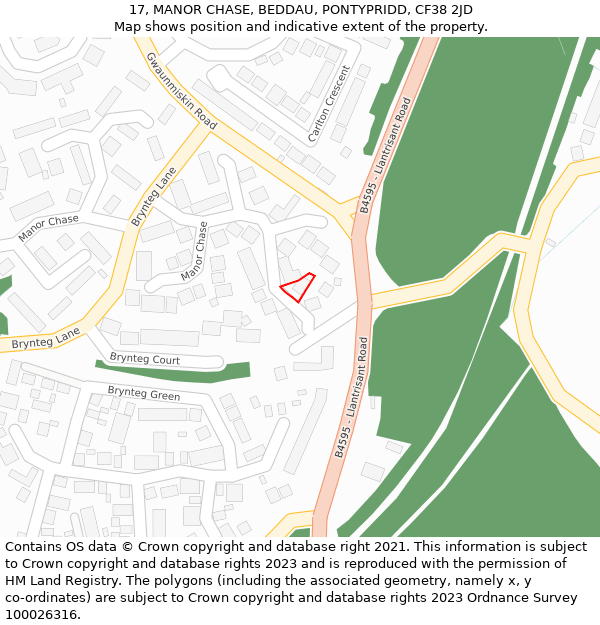 17, MANOR CHASE, BEDDAU, PONTYPRIDD, CF38 2JD: Location map and indicative extent of plot