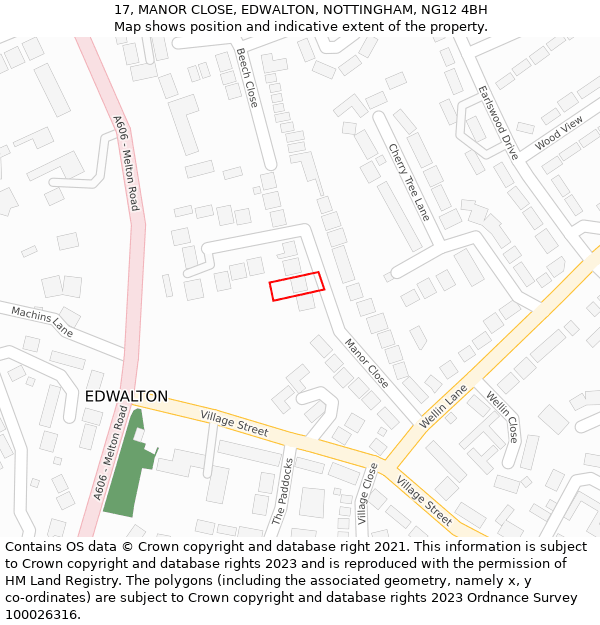 17, MANOR CLOSE, EDWALTON, NOTTINGHAM, NG12 4BH: Location map and indicative extent of plot