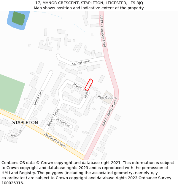 17, MANOR CRESCENT, STAPLETON, LEICESTER, LE9 8JQ: Location map and indicative extent of plot