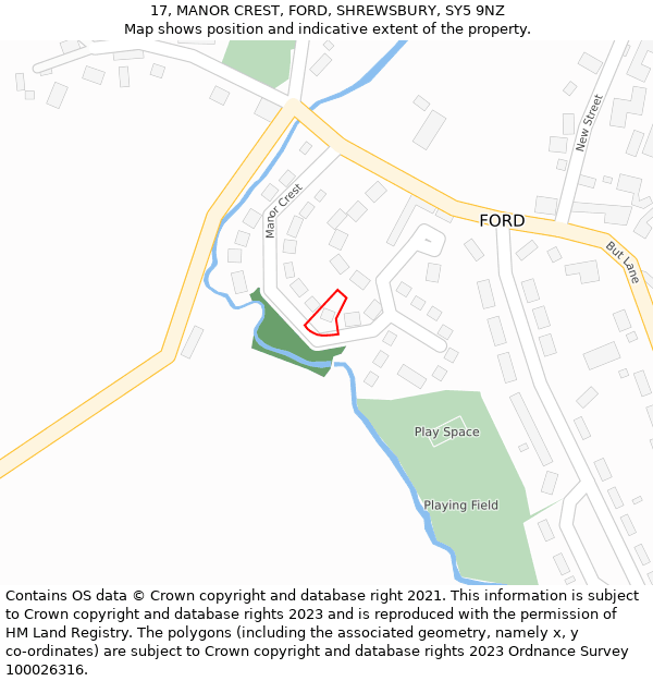 17, MANOR CREST, FORD, SHREWSBURY, SY5 9NZ: Location map and indicative extent of plot