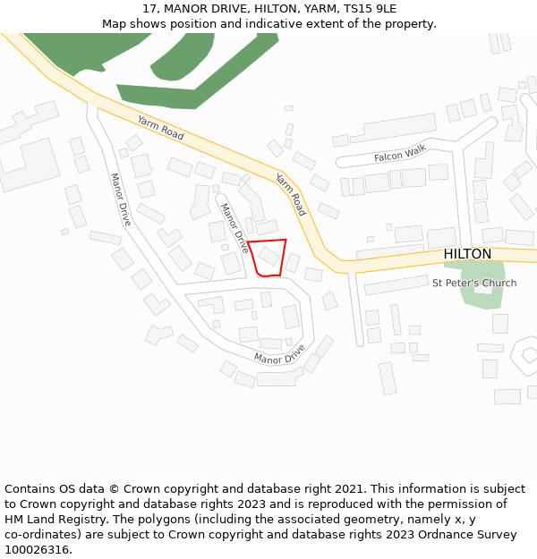 17, MANOR DRIVE, HILTON, YARM, TS15 9LE: Location map and indicative extent of plot