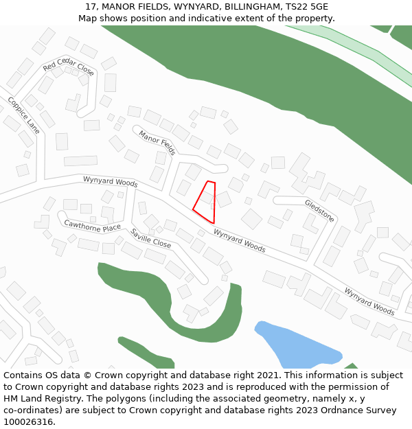 17, MANOR FIELDS, WYNYARD, BILLINGHAM, TS22 5GE: Location map and indicative extent of plot