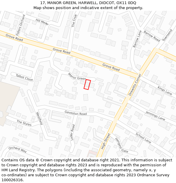 17, MANOR GREEN, HARWELL, DIDCOT, OX11 0DQ: Location map and indicative extent of plot