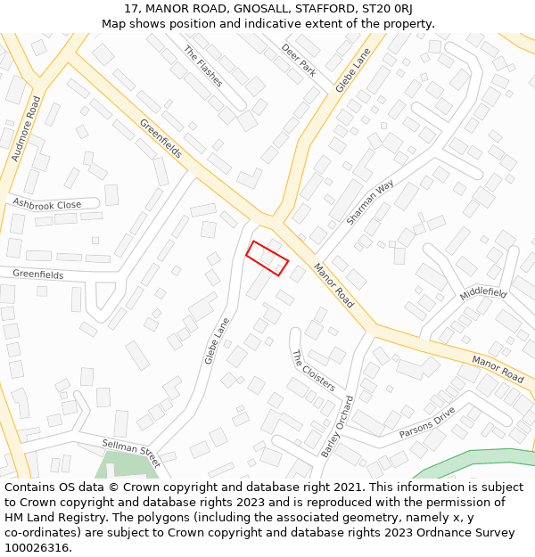 17, MANOR ROAD, GNOSALL, STAFFORD, ST20 0RJ: Location map and indicative extent of plot