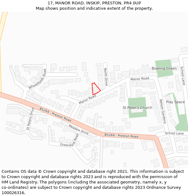 17, MANOR ROAD, INSKIP, PRESTON, PR4 0UP: Location map and indicative extent of plot