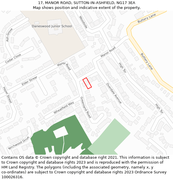 17, MANOR ROAD, SUTTON-IN-ASHFIELD, NG17 3EA: Location map and indicative extent of plot