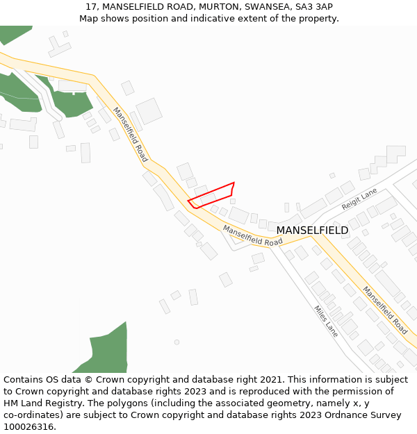 17, MANSELFIELD ROAD, MURTON, SWANSEA, SA3 3AP: Location map and indicative extent of plot