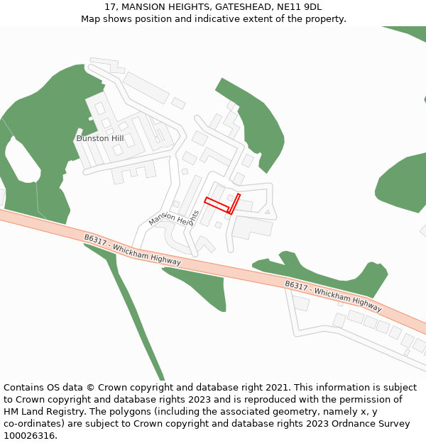 17, MANSION HEIGHTS, GATESHEAD, NE11 9DL: Location map and indicative extent of plot