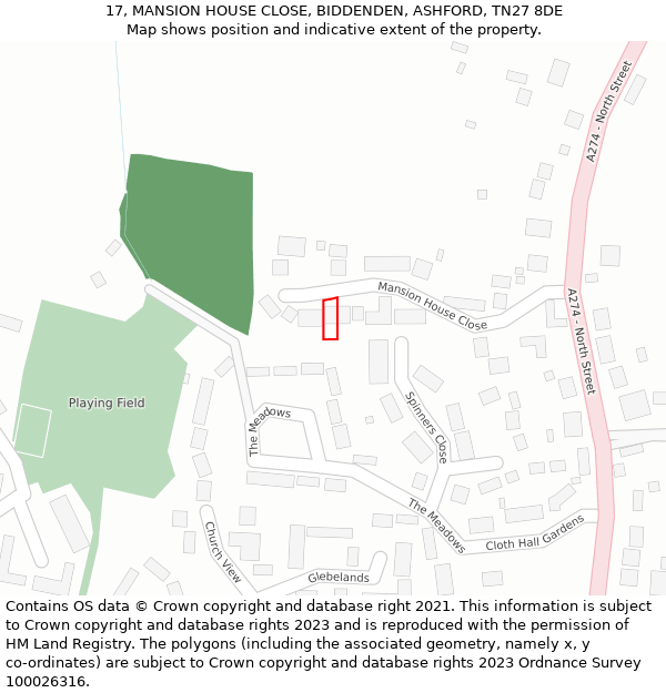 17, MANSION HOUSE CLOSE, BIDDENDEN, ASHFORD, TN27 8DE: Location map and indicative extent of plot