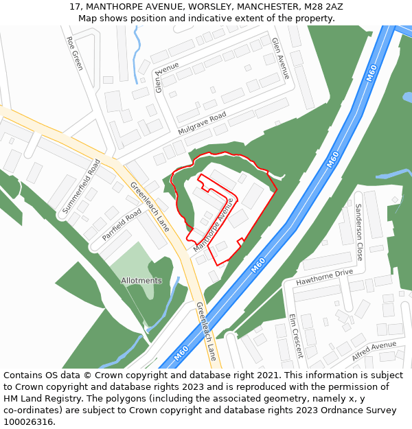 17, MANTHORPE AVENUE, WORSLEY, MANCHESTER, M28 2AZ: Location map and indicative extent of plot