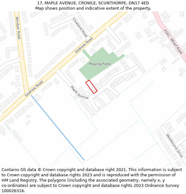 17, MAPLE AVENUE, CROWLE, SCUNTHORPE, DN17 4ED: Location map and indicative extent of plot
